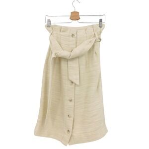 Sezane Cream Textured Button Front Midi Skirt Belted Waist Size 34